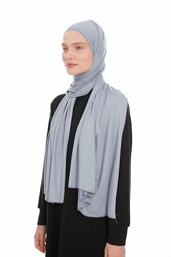 Jersey Kopftuch Damen Hijab Muslimisch - Indigo Viskose Premium Jersey Hijab Kopftuch Für Damen - Dehnbar Moderne Islamische Hidzab Kopftücher Schal - Hidzab Kopftücher 70x180 cm (Indigo Denim)