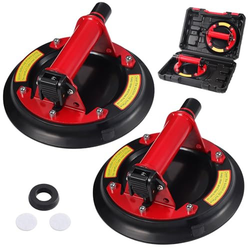 Gueenky 2 Pack Ventosas para Cristal, 8'' Ventosas de Vacio Ventosas para Azulejos, 150KG Capacidad Ventosa de Elevación Ventosa de Vidrio, Ventosas Elevadoras para Transportar Vidrio Azulejos Mármol