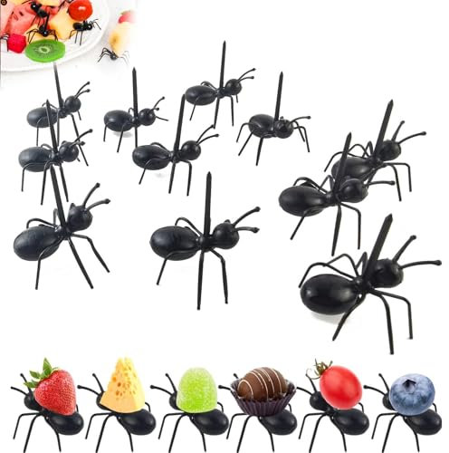 Scinzene 36 Stücke Halloween Essen Zahnstocher, Halloween Tischdeko Ameisen, Kreative Piekser für Fingerfood und Snacks, Wiederverwendbar, Halloween Deko tortendeko für Snack Cake Dessert und Frucht