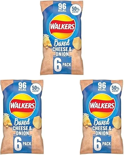 (3 PACK) Walkers Oven Baked Cheese and Onion Crisps, 6 x 22g | By Ideaonic
