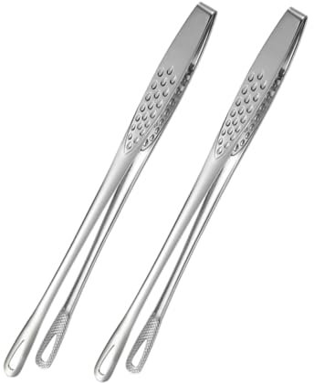 Amosfun 2pcs Stainless Steel Food Clip BBQ Utensils Long Handles Cooking Tongs for Grill Kitchen Gadgets
