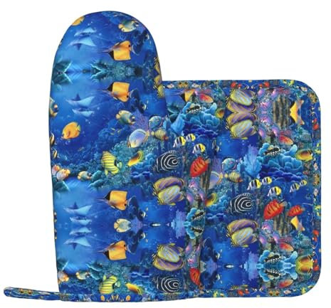 Tropische Fische Silikon Ofenhandschuhe und Topfmatte Ofenhandschuhe zum Grillen, Kochen und Backen