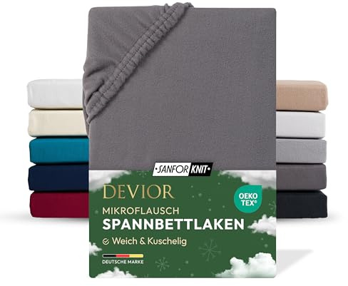 Devior Mikroflausch Winter Spannbettlaken, Anthrazit, 90x200-100x200 cm – Flauschig weich & wärmend – Mikrofaser mit 190 g/m²– Winter-Spannbetttuch für Topper & Matratzen – Oeko-TEX Zertifiziert