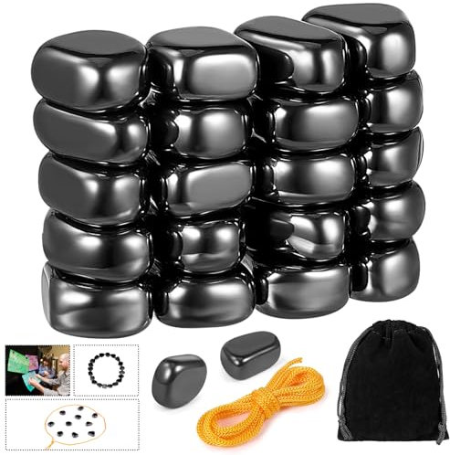 Mexgcom 20 StüCk HäMatit Magnete, Magnetisches Schachspiel Steine, Magnetische Steine Spiel Mit Spielseil, FüR Zuhause Wiedervereinigung BüRo Reise Party Camping (Black)