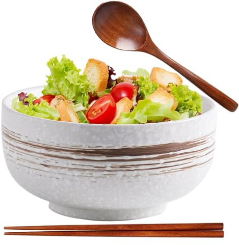 Juego de Tazón de Ramen Japonés de Cerámica con Cuchara y Palillos - Tazón de Sopa de Porcelana y Ensaladera