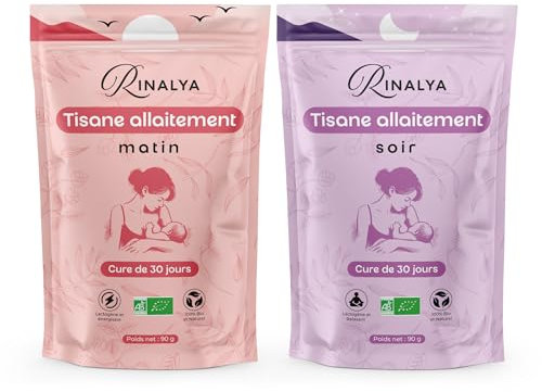 RINALYA | Tisane allaitement Bio | Cure 30 jours Matin & Soir 180g | Infusion Bio | Lactation, Digestion et Bien-être | Certifiée ECOCERT FR-01 | Conditionnée en France