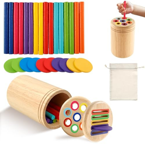 2 In 1 Montessori Spielzeug ab 1 2 3 jahr, Sensorik Spielzeug Holz Sortier und Stapelspielzeug Holzspielzeug Steckspiel, Farbe Form Sortierspiel Kinderspielzeug Lernspiele Geschenk für Kleinkinder (A)