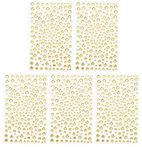 PATIKIL 1045 Pcs Acrylic Gem Sticker, 4 Size 3/4/5/6mm Self Adhesive Rhinestones Face Gem Stones Bling Jewelry for Nail Art Craft Clothes DIY Makeup Decoration Party, Light Gold