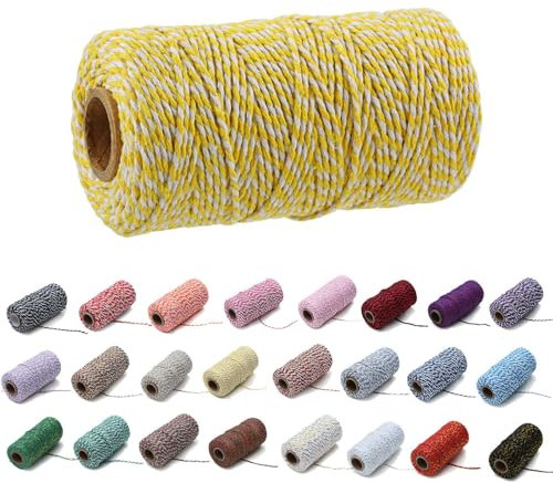 1 rotolo di spago in cotone colorato da 2 mm da 99 metri, per panettieri fai da te, confezioni regalo, Natale, matrimonio, decorazione per la casa (giallo + bianco)