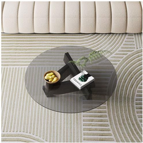 Romyqpipy Mesa De Centro Redonda De Cristal con Base De Madera Y Cristal Templado Mesa De Centro Moderna De Mediados De Siglo 80 Cm De DiáMetro para Dormitorio, Sofá, SalóN