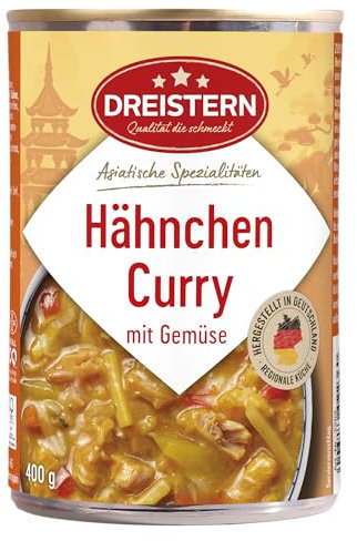 DREISTERN Hähnchencurry 400g I Mit Gemüse & Sauce I Herzhaftes Fertiggericht in recyclebarer Konservendose I Lange Haltbarkeit dank natürlicher Konservierung I Hausmacher Qualität