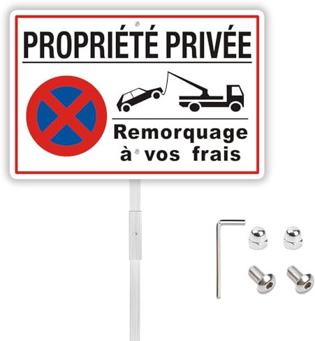 Felexdo Panneau Propriété Privée avec Piquet, 30x20cm Aluminium Panneau Interdiction de Stationner Remorquage A Vos Frais Imperméable et Résistant aux UV