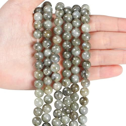 Sahoottie 100 Stück Labradorit Perlen 6mm Runde Naturstein Perlen mit Loch | Graue Edelsteinperlen für Armbänder Edelsteine zum Auffädeln Selber Machen Ketten DIY Schmuckherstellung Basteln