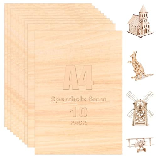 YAYODS 10 unidades A4 de madera contrachapada de 6 mm – Tablero de partículas contrachapado – Placa multiplex Madera Láser – Corte aglomerado – Planchas de madera para manualidades – Láser para madera