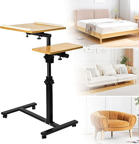 OHMG Table d'appoint en Bois,Bout de canapé Mobile,Table Basse en Bois avec 4 roulettes Aspect Bois d'appoint pour Salon,canapé,extérieur,Réglable en Hauteur (Bois(70 * 44 * 65/95CM))