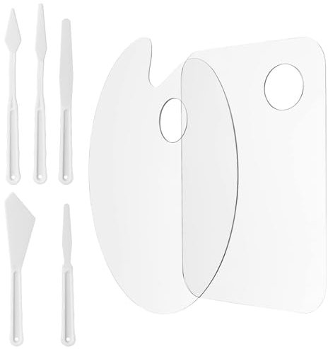 Palette de Peinture Acrylique 2 Pièces Transparentes en Plastique, Ovale et Rectangulaire, Inclus 5 Couteaux à Palette, Idéale pour Le Mixage des Couleurs, Bricolage et Activités Artistiques