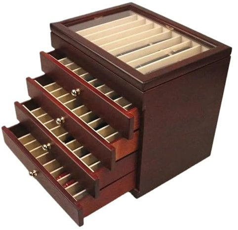 UBOHUZ Pen Display Case Wooden Pen Display Storage Case 50 Pens Capacity Fountain Pen Collector Organizer Box With Transparent Window For Storing Pens