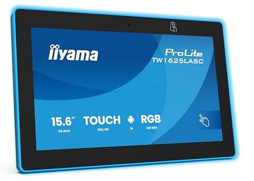 iiyama Prolite TW1625LASC-B3PNR 34,4 cm 15,6 IPS PCAP 10 points Écran tactile Sortie audio USB3.2/2.0 USB-C RJ45 PoE Android 14 WiFi Bluetooth NFC/RFID RGB SD Slot Webcam Anti-reflet Anti-traces de