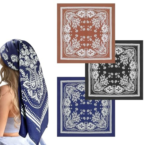 Xanthelle Kopftuch Damen, 3er Set Haartücher & Bandanas, 35 x 35 Großes Tuch für Haare, Kopftücher für Damen, Seiden-Style vielseitig tragbar