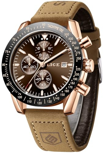 LIGE Uhren Herren Chronograph Datumsanzeige Leuchtzeiger | LIGE Armbanduhr Herren, Quarz Analog, 3ATM Wasserdicht, Kalender Leuchtzeiger, Herrenuhr Fur Business Casual Stil