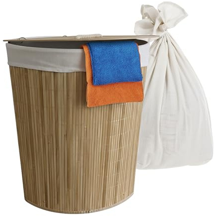 Relaxdays Eckwäschekorb mit Deckel, Bambus, 80 l, Faltbarer Wäschesammler, HxBxT: 60x36x36 cm, Wäschekorb Ecke, Farbwahl