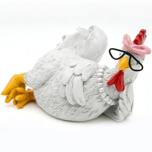 SGZIOO Huhn Deko, Hühner Deko, Gartendeko Huhn, Hühnerfigur aus Kunstharz, Hahn Gartenstatue, Liegende Henne Statue, Hühnerdekoration für Zuhause, Büro, Schreibtisch, Bücherregal, Outdoor