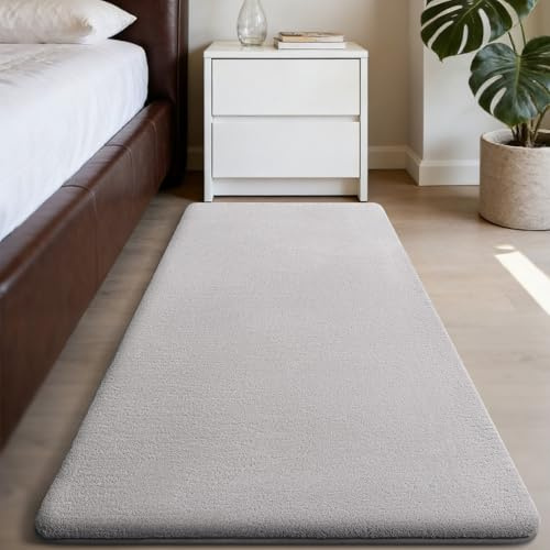 Homaxy Moderner Teppich Läufer Anti-Rutsch Kurzflor Matte, 80x150 cm | Flauschig Waschbarer Teppiche Kuscheliger Extra Weich fürs Flur Küche Eingang, Grau