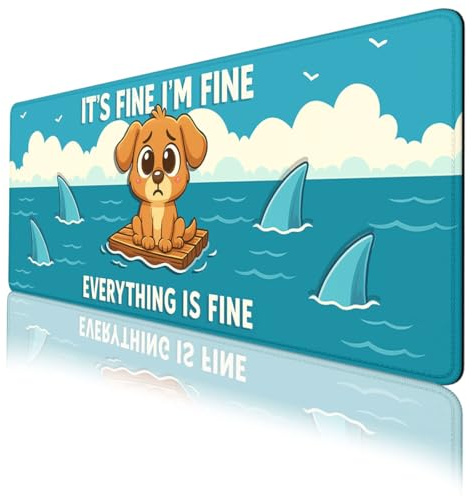 LSXP JR Funny Dog Gaming Mouse Pad Cartoon Everything Fine Reject Anxiety XL Mouse Pad Large Mousepad Extended Laptop Keyboard Mat Gaming Desk Pad Mouse Mat