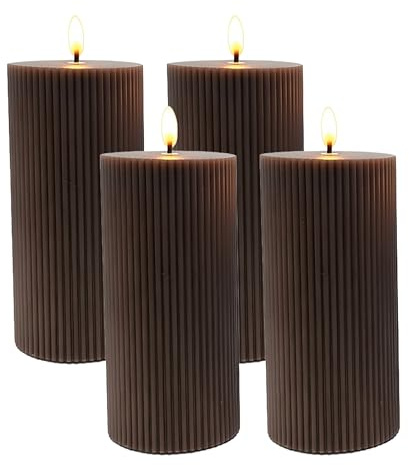 Relaxdays LED Kerzen, 4er Set, HxD: 18 x 7,5 cm, flackernde Flamme, Echtwachs, Rillen, flammenlose Blockkerzen, Farbwahl