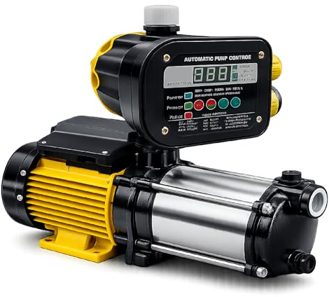 Fluvia Grupo de Presión de Agua Hogar Jardín Riego 1.1 kW 1.5 CV Automático Bomba Presurizadora Doméstica con Controlador Prescontrol Depósito Pozo Sistema de Presión Constante Caudal Estable