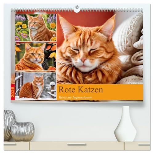 Rote Katzen (hochwertiger Premium Wandkalender 2026 DIN A2 quer), Kunstdruck in Hochglanz: 12 abwechslungsreiche Fotos von rot getigerten Katzen. (CALVENDO Tiere)