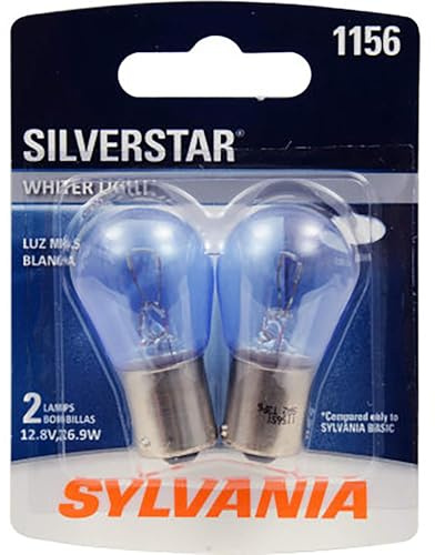 SYLVANIA - 1156 SilverStar Mini Bulb - Brighter and Whiter Light, Ideal for Center High Mount Stop Light (CHMSL), Daytime Running Light (DRL), and more (Contains 2 Bulbs)