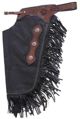Tough1 Premium Leather Chinks with Basketweave Filigree - Brown - Medium