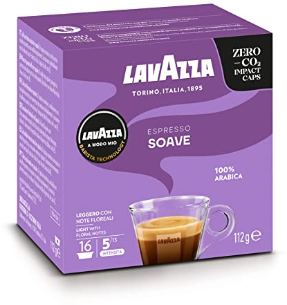 LAVAZZA - Cafe Espresso Soave - Café Capsule A Modo Mio - 100 % Arabica - Café Doux et Léger - 16 Capsules Compatibles Lavazza A Modo Mio®
