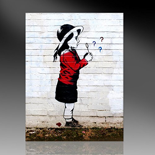 Kunst Druck auf Leinwand - Fragezeichen Girl (div. Größen) Bild fertig auf Keilrahmen ! Graffiti Like Banksy Art Gemälde Kunstdrucke, Wandbilder St (30x40cm)