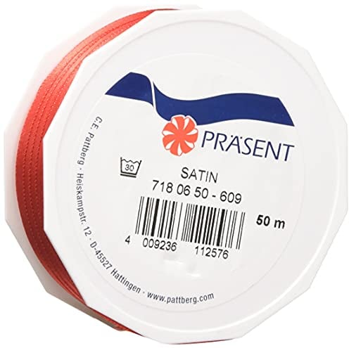 Präsent C.E. Pattberg Satin rot, 50 m Satinband zum Einpacken von Geschenken, 6 mm Breite, Geschenkband zum Dekorieren & Basteln, Dekoband, Anlass