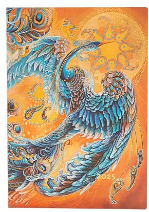 Paperblanks 12-Monatskalender Softcover Flexi 2025, Himmelsvogel, Midi, Horizontal, Elastikband-Verschluss
