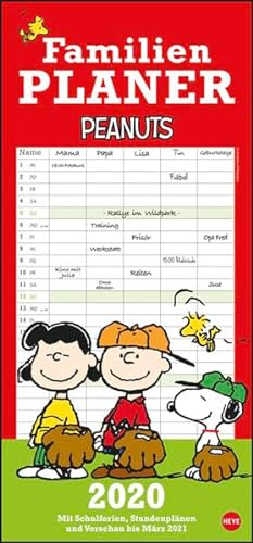 Peanuts Familienplaner. Wandkalender 2020. Monatskalendarium. Spiralbindung. Format 21 x 45 cm