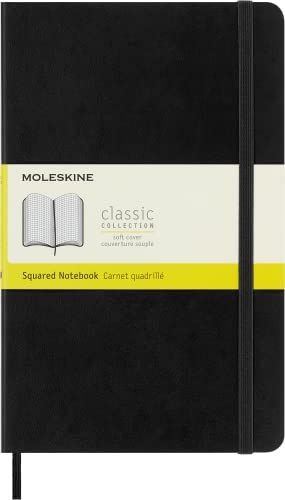 Moleskine Klassisches Notizbuch, Kariertes Notizbuch, Weicher Einband und Elastischer Verschluss, Großes Format 13 x 21 cm, Farbe Schwarz, 192 Seiten