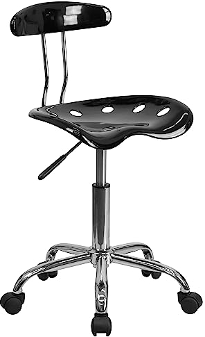 Flash Furniture Sedia da Scrivania Girevole, con Seduta in Stile Mezzadro, Colore Nero Lucido e Cromo