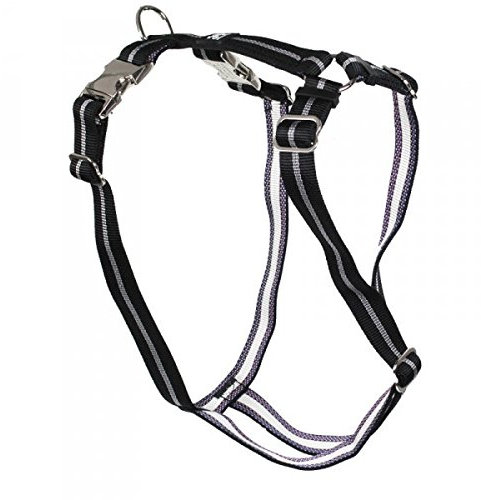 Feltmann Premium Hundegeschirr mit Alu-Max®-Metall-Steckschlössern, Soft-Nylonband schwarz Streifen 50-65 cm, 20 mm