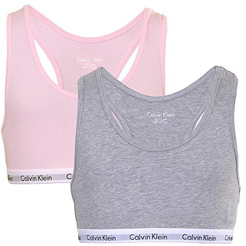 Calvin Klein Reggiseni a Bralette Donna Confezione da 2 Elasticizzati, Multicolore (Grey Heather/Unique), 8-10 Anni