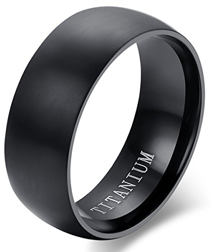 Flongo Herren Ring Breite Männerring Herrenring, 8mm Titan Band Ring Ringe Schwarz Verlobung Engagement Verlobungsringe Hochzeit Herren-Accessoires Gr.67