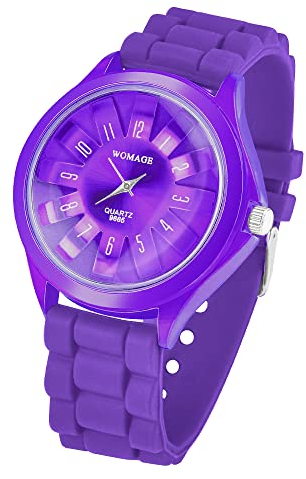 Taffstyle Unisex Armbanduhr Analog Quarz mit Silikon-Armband Metall Sportuhr Damen Herren Uhr Lila