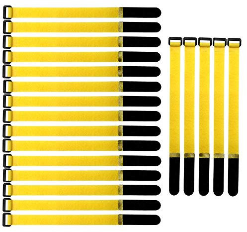 Gebildet Fascette per Cavi in Nylon, 20 pezzi 2 × 30 cm Fissaggio Fascette con Riutilizzabili Hook e Loop, Adesivi Fascette di Cavi di Fissazione, Regolabili Cavi di Gestione(Giallo)