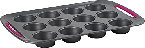 Trudeau Non Stick Carbon Steel Metal Muffin pan, 12 Count, Grey