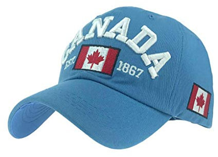 XibeiTrade Unisex-Baseballkappe mit Kanada-Flagge, Baumwolle, Ahornblatt, bestickt, für Herren und Damen, verstellbar, Himmelblau, M