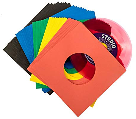Vinyl Record Sleeves 45rpm - 7 inch Premium Acid Free Protection Multicolor Paper Covers for 7” Singles Records - 50 Pack