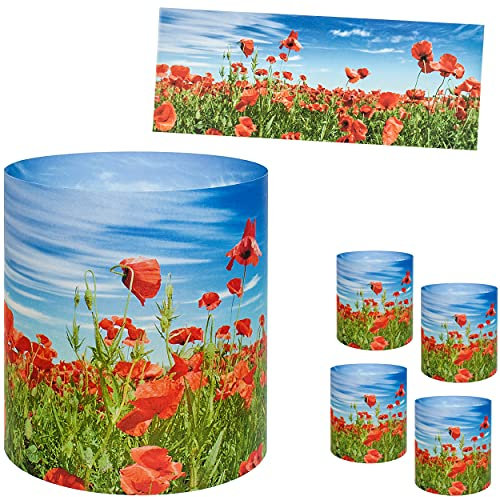 alles-meine.de GmbH 5 Stück - kleine Tischlichter Motiv frei wählbar Mohn Blumen - Mohnblumenfeld 10 cm - Licht - für Teelichter/Batterie LED Lichter & Kerzen - Windlicht..
