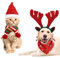 Belle Vous (4 STK) Weihnachtskostüm für Katzen & Hunde Inkl. Hund Rentiergeweih, Weihnachtsmütze, Gestreiftem Weihnachtsschal & Rotem Bandana Weihnachten Design für Hunde, Katzen, Welpen & Kätzchen